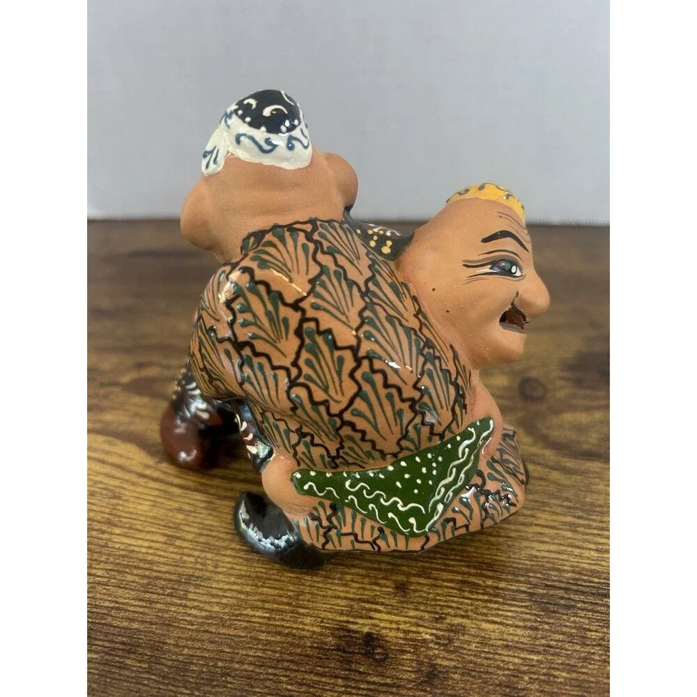 Vtg Uzbek Wrestlers Ceramic Figurine Soviet Folk Art Statue Decor Terra Cotta